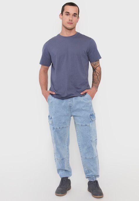 Polera Hombre Lisa Azul R-Neck I Corona-3