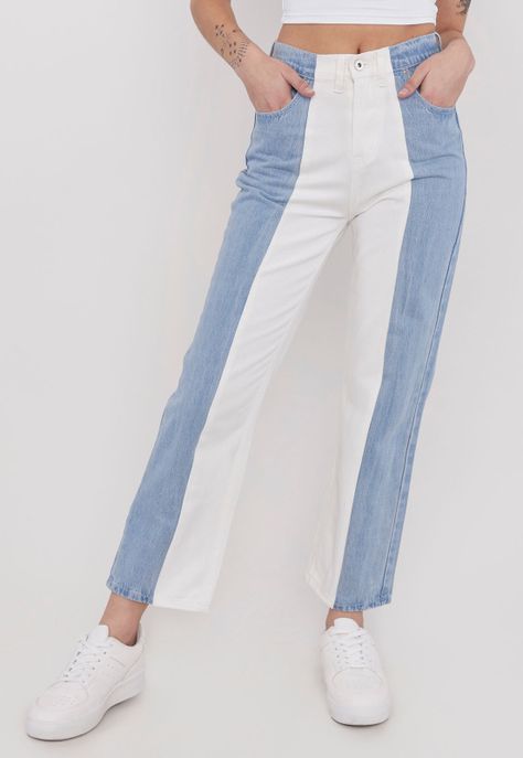 Jeans Mujer Straigth Bicolor Azul Medio - Corona-0