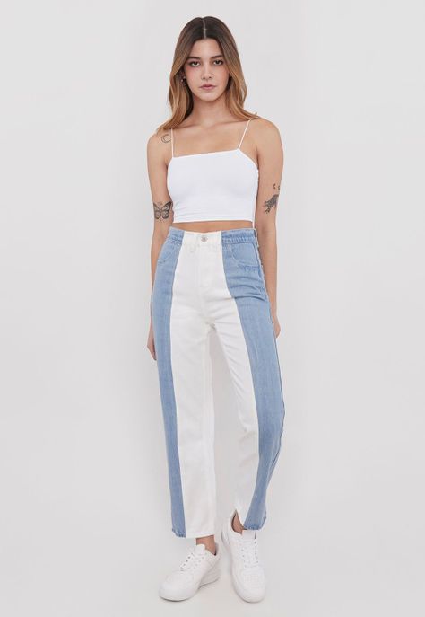 Jeans Mujer Straigth Bicolor Azul Medio - Corona-1