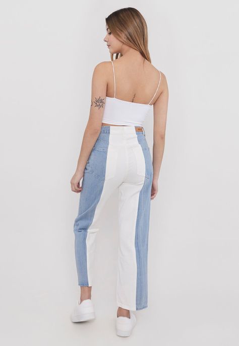 Jeans Mujer Straigth Bicolor Azul Medio - Corona-2