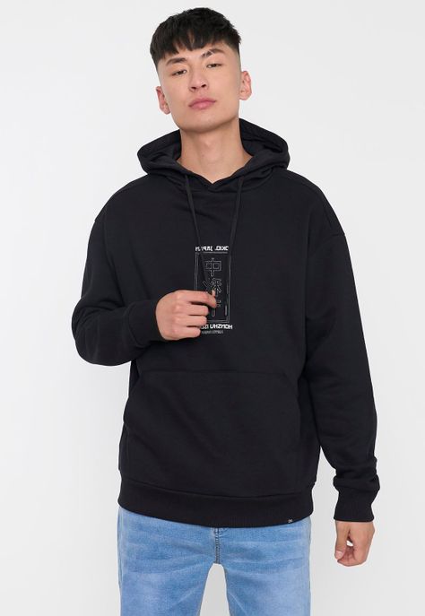 Polerón Hombre Hood Print Asiatico Negro Corona-0
