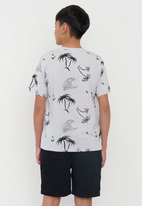 Polera Niño Teen Manga Corta Full Texto Gris Corona-1