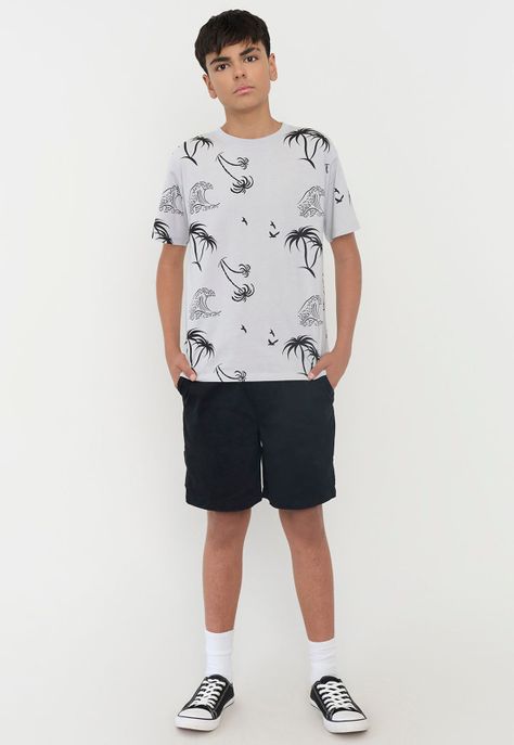 Polera Niño Teen Manga Corta Full Texto Gris Corona-3