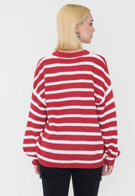 Sweater Mujer Líneas Blanco/Rojo Corona-1