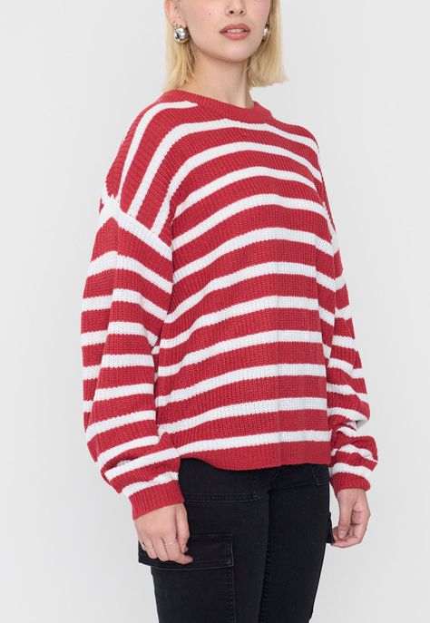 Sweater Mujer Líneas Blanco/Rojo Corona-2