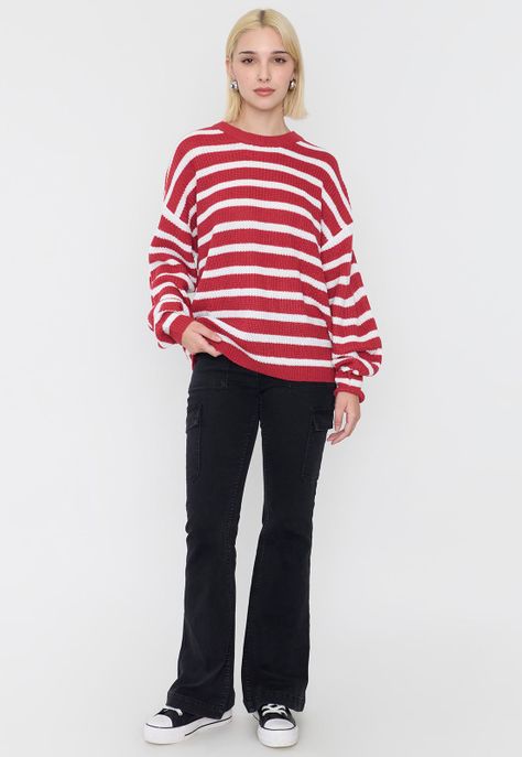 Sweater Mujer Líneas Blanco/Rojo Corona-3