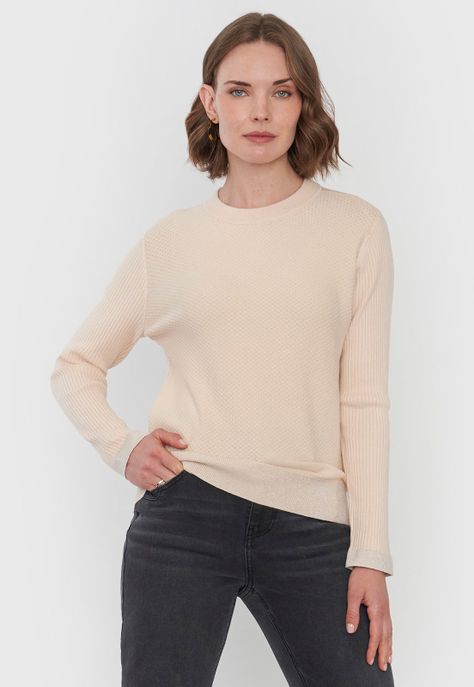 Sweater Mujer Cerrado Trenzado Ecru Corona-0