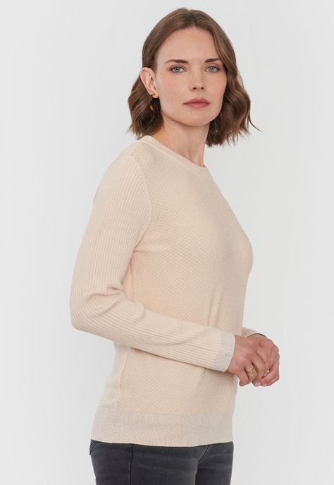 Sweater Mujer Cerrado Trenzado Ecru Corona-2