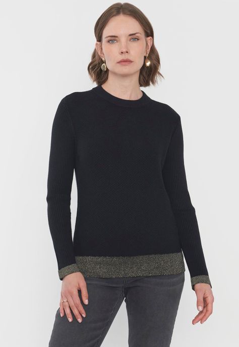Sweater Mujer Cerrado Trenzado Color Negro Corona-0