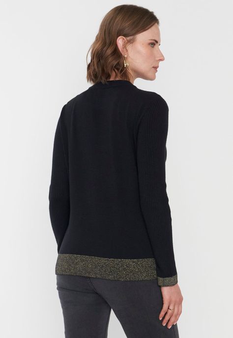 Sweater Mujer Cerrado Trenzado Color Negro Corona-1