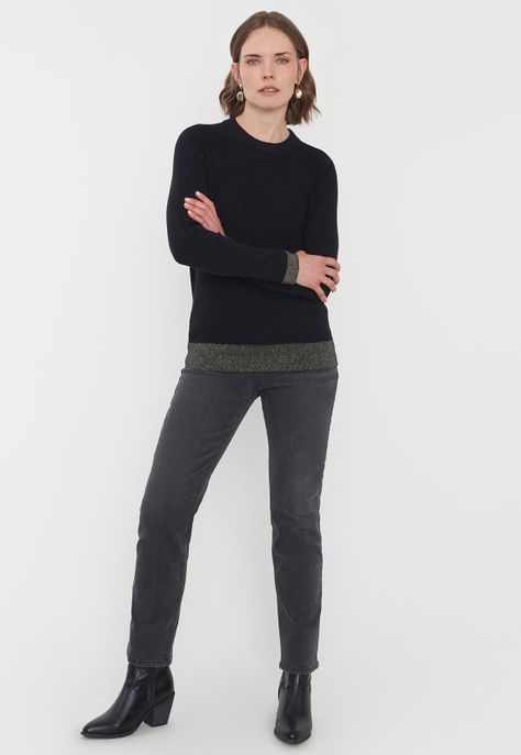 Sweater Mujer Cerrado Trenzado Color Negro Corona-3