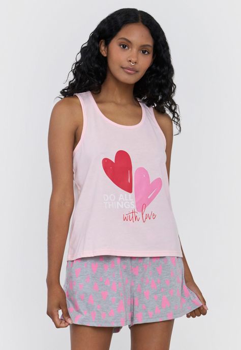 Pijama Mujer Sudadera Print Rosado Corazones Corona-0