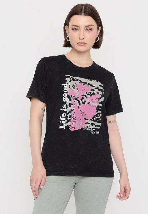 Polera Mujer Folia M/C Negro Corona-0