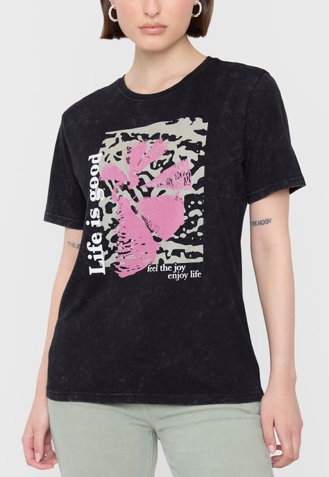 Polera Mujer Folia M/C Negro Corona-2