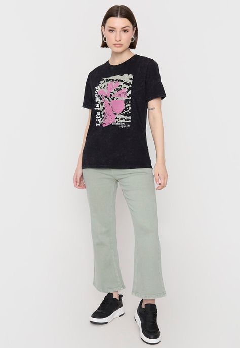 Polera Mujer Folia M/C Negro Corona-3