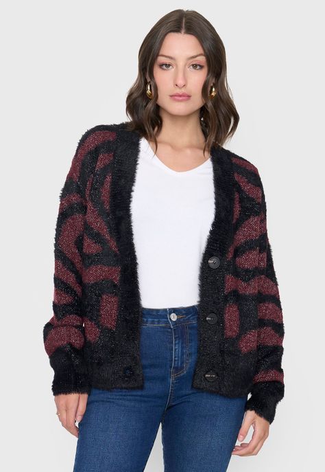 Cardigán Mujer Lurex Print Burdeo Corona-0