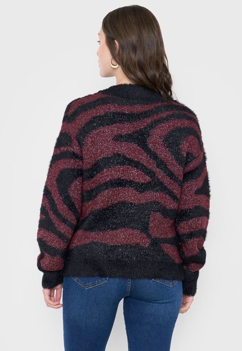 Cardigán Mujer Lurex Print Burdeo Corona-1