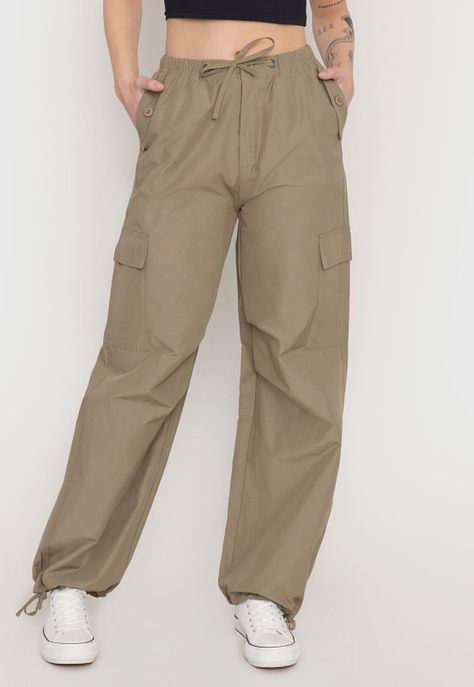 Pantalón Mujer Parachute Verde Militar Corona-1