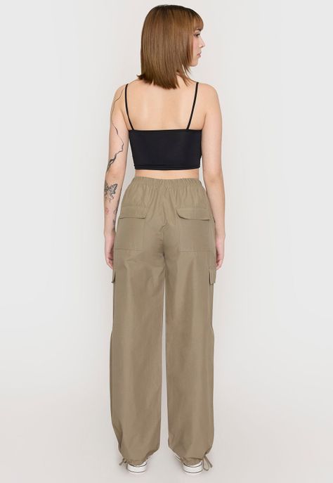 Pantalón Mujer Parachute Verde Militar Corona-2