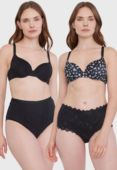 Sostén Mujer Bipack Liso Print Copa B Negro Corona-0