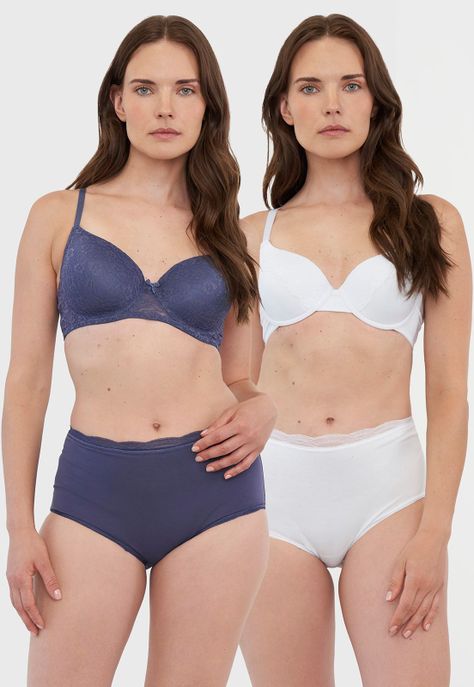 Pack Calzón Mujer Alto Cotton Azul - Blanco Corona-0