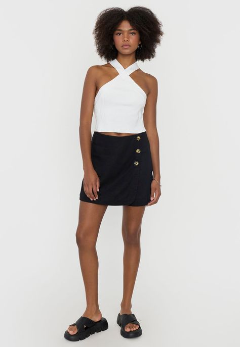 Skort Mujer Lino Lazo Lateral Negro Corona-0