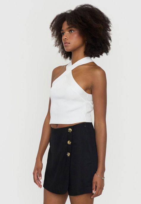 Skort Mujer Lino Lazo Lateral Negro Corona-3