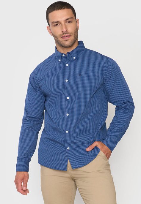 Camisa Hombre Escocesa Azul Corona-0