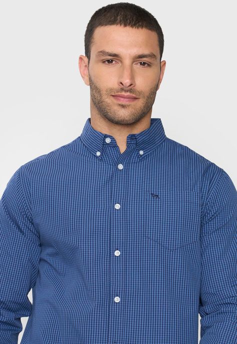 Camisa Hombre Escocesa Azul Corona-2