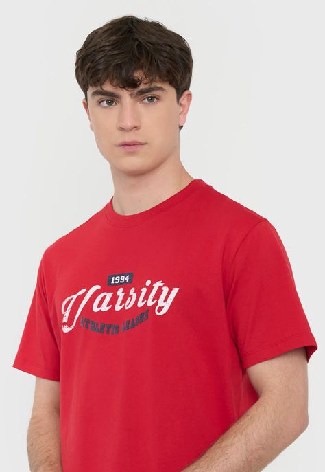 Polera Hombre R-Neck Print Rojo Corona-2