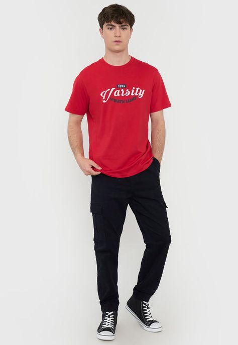 Polera Hombre R-Neck Print Rojo Corona-3