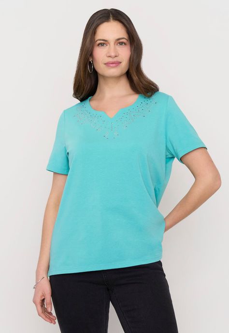 Polera Mujer Tachas Turquesa Corona-0