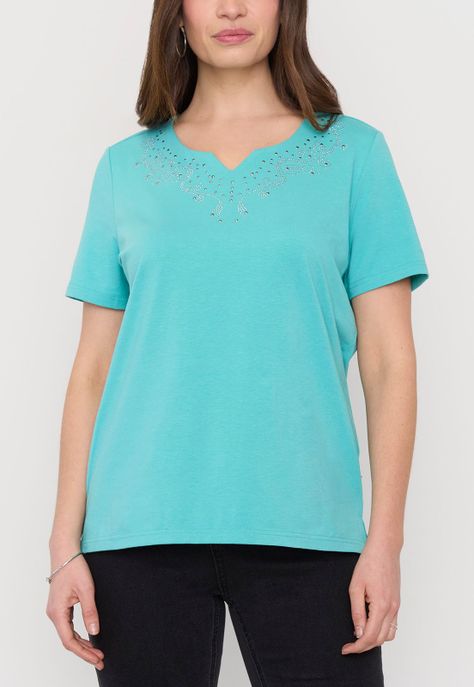 Polera Mujer Tachas Turquesa Corona-2