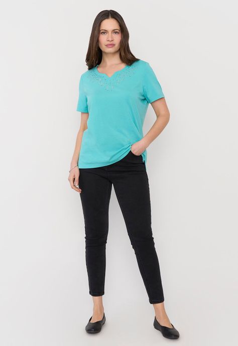 Polera Mujer Tachas Turquesa Corona-3