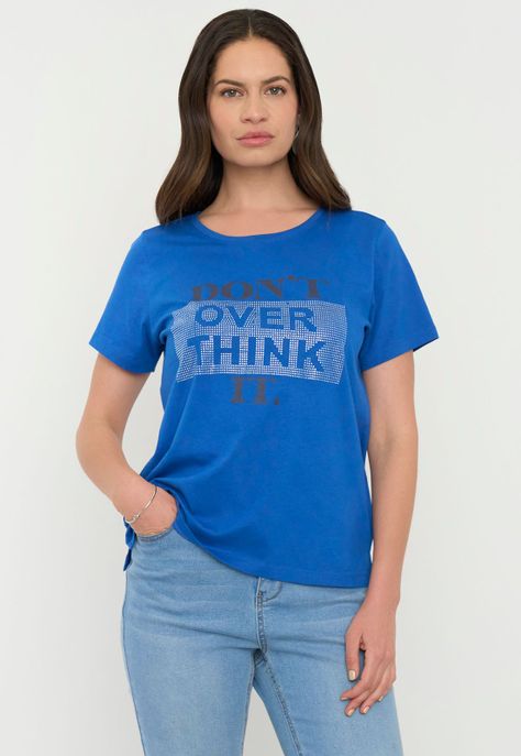 Polera Mujer M/C Focal Print Azul Corona-0