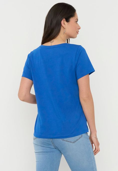 Polera Mujer M/C Focal Print Azul Corona-1