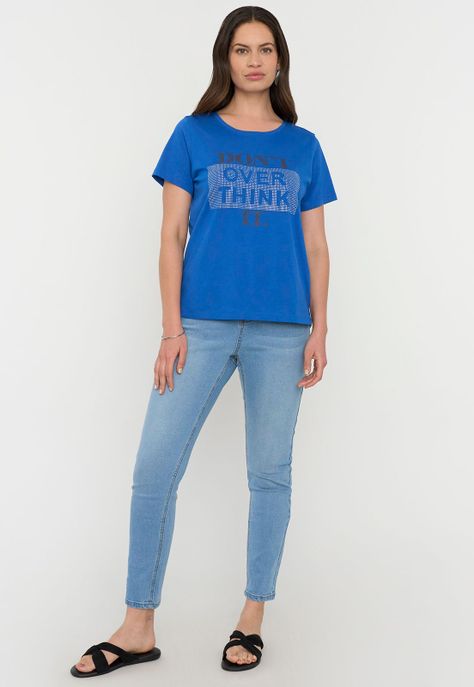 Polera Mujer M/C Focal Print Azul Corona-3