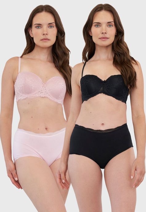 Pack Calzón Mujer Alto Cotton Negro - Rosado Corona-0
