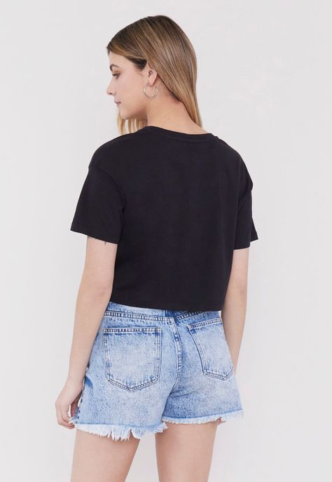Polera Mujer Fun Manga Corta Crop Negro Vasity Corona-1