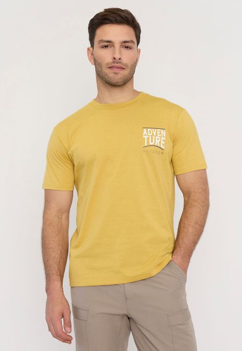 Polera Hombre Fun Focal Print Color Mostaza Corona-0