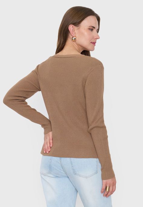 Cárdigan Mujer Rib Botones Camel Corona-1