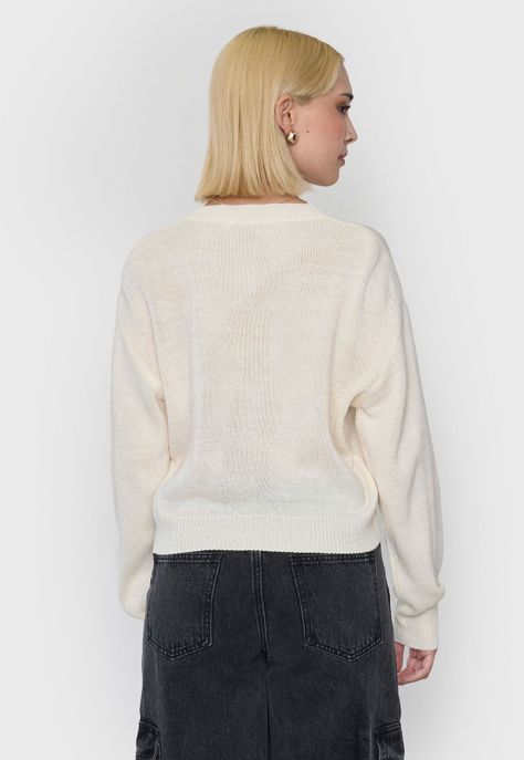 Sweater Mujer Cuello V Ecru Corona-1
