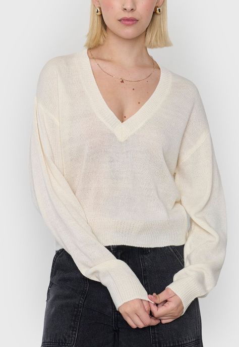 Sweater Mujer Cuello V Ecru Corona-2