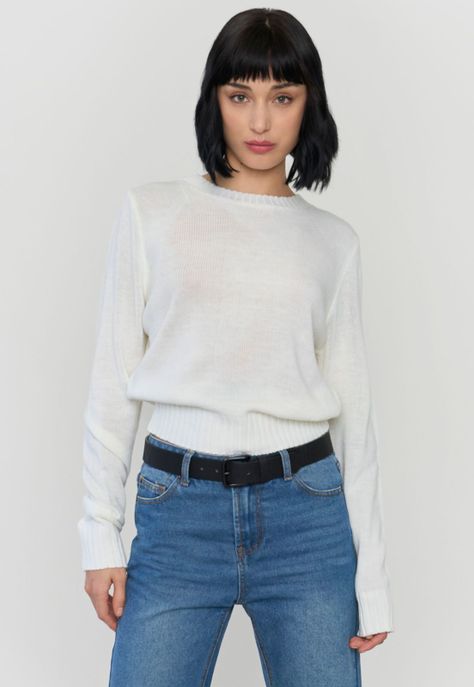 Sweater Mujer Básico Cuello Redondo Ecru Corona-0