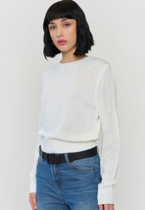 Sweater Mujer Básico Cuello Redondo Ecru Corona-2