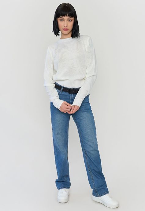 Sweater Mujer Básico Cuello Redondo Ecru Corona-3