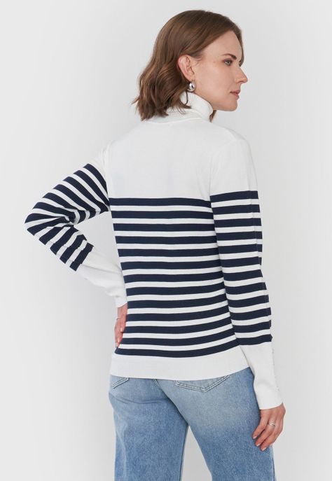 Sweater Mujer Cuello Alto Líneas Crudo Corona-1
