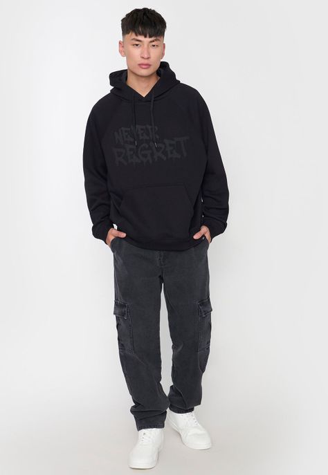 Polerón Hombre Hood Print Urbana Negro Corona-3