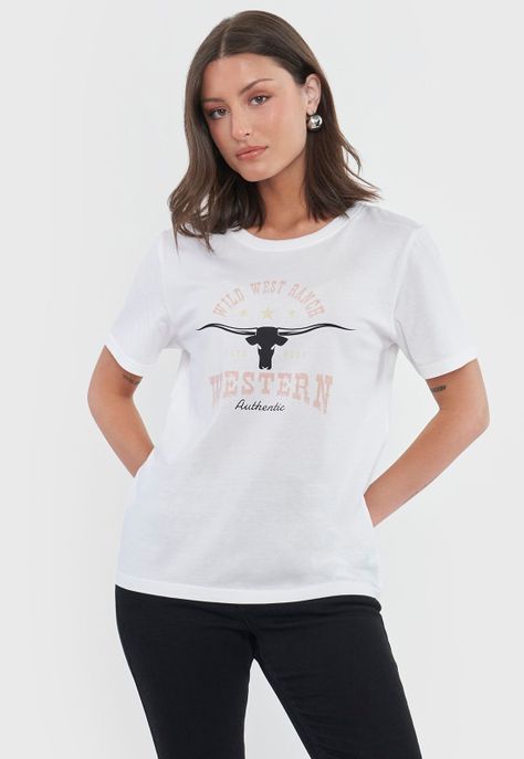 Polera Mujer Print Wester Blanco Corona-0