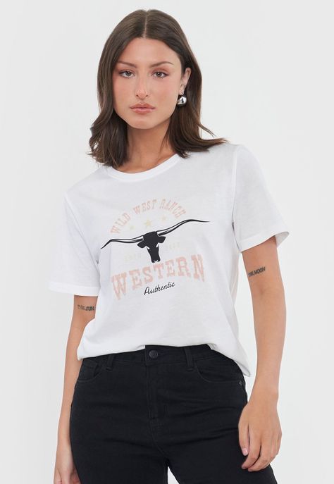Polera Mujer Print Wester Blanco Corona-2